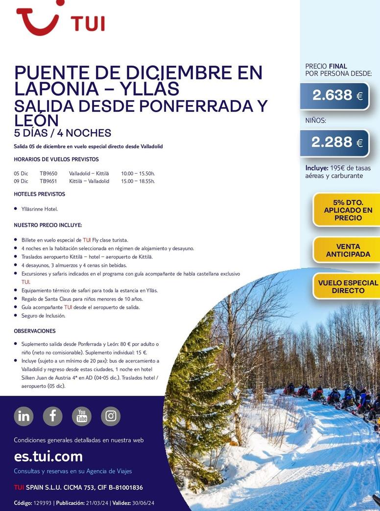 Oferta de Salida Desde Ponferrada Y Leon por 2288€ en Tui Travel PLC