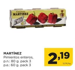 Oferta de Martínez - Pimientos Enteros por 2,19€ en Alimerka