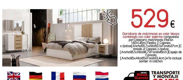 Oferta de Dormitorio De Matrimonio En Color Blanco Combinado Con Color Salermo por 529€ en Muebles Hnos. García