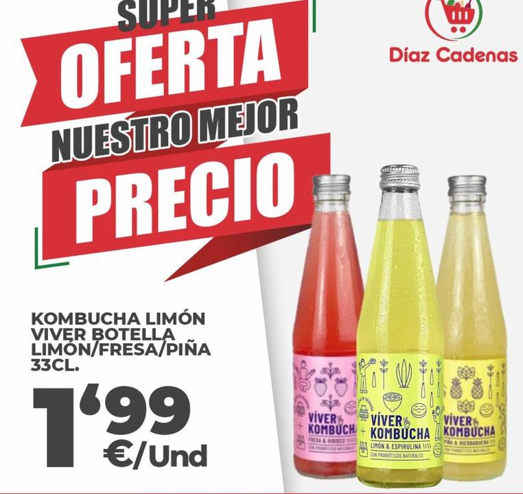 Oferta de Kombucha Limón Viver Botella por 1,99€ en Díaz Cadenas