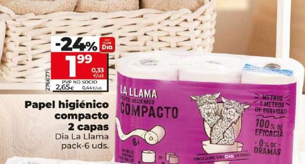 Oferta de Dia La Llama - Papel Higienico Compacto 2 Capas por 1,99€ en Dia