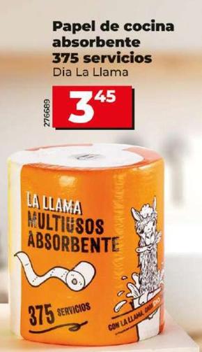 Oferta de Dia La Llama - Papel De Cocina Absorbente 375 Servicos por 3,45€ en Dia