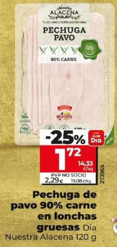 Oferta de Dia Nuestra Alacena - Pechuga De Pavo 90% Carne En Lonchas Gruesas por 1,64€ en Dia
