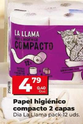 Oferta de Dia La Llama - Papel Higienico Compacto 2 Capas por 4,79€ en Dia