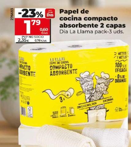 Oferta de Dia La Llama - Papel De Cocina Compacto Absorbente 2 Capas por 1,79€ en Dia