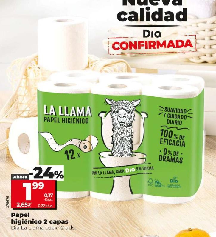 Oferta de Dia La Llama Papel Higienico 2 Capas por 1,99€ en Dia