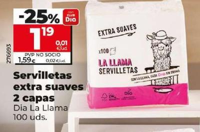 Oferta de Dia La Llama - Servilletas Extra Suaves 2 Capas por 1,19€ en Dia