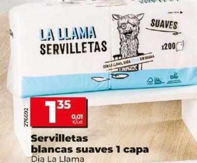 Oferta de Dia La Llama - Servilletas Blancas Suaves 1 Capa por 1,35€ en Dia