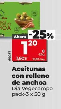 Oferta de Dia Vegecampo - Aceitunas Con Relleno De Anchoa por 1,2€ en Dia