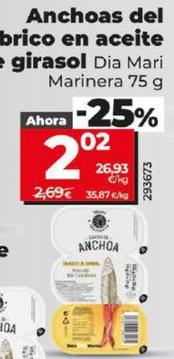 Oferta de Dia Mari Marinera - Anchoas Del Cantabrico En Aceite De Girasol por 2,02€ en Dia