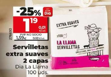 Oferta de Dia La Llama - Servilletas Extra Suaves 2 Capas por 1,19€ en Dia