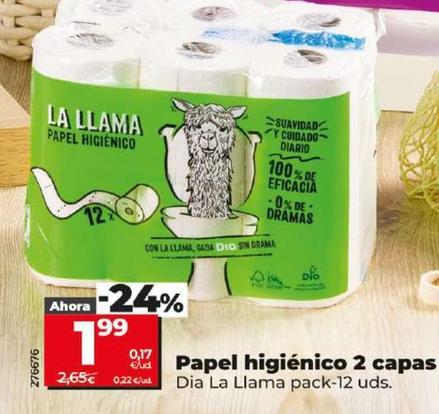 Oferta de Dia La Llama - Papel Higienico 2 Capas por 1,99€ en Dia