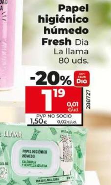 Oferta de Dia La Llama - Papel Higienico Humedo Fresh por 1,19€ en Dia