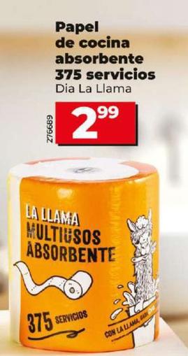 Oferta de Dia La Llama - Papel De Cocina Absorbente 375 Servicos por 2,99€ en Dia