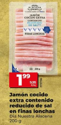 Oferta de Dia Nuestra Alacena - Jamon Cocido Extra Contenido Reducido De Sal En Finas Lonchas por 1,99€ en Dia