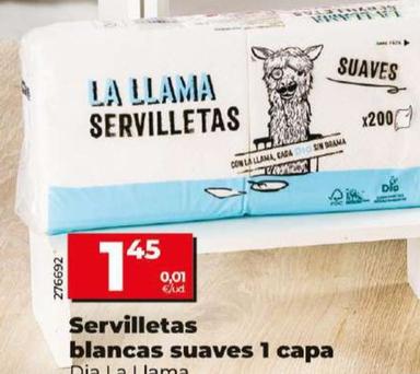 Oferta de Dia La Llama - Servilletas Blancas Suaves 1 Capa por 1,45€ en Dia