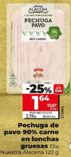 Oferta de Dia Nuestra Alacena - Pechuga De Pavo 90% Carne En Lonchas Gruesas por 1,64€ en Dia