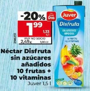 Oferta de Juver - Néctar Disfruta Sin Azucares Anadidos 10 Frutas + 10 Vitaminas por 1,99€ en Dia