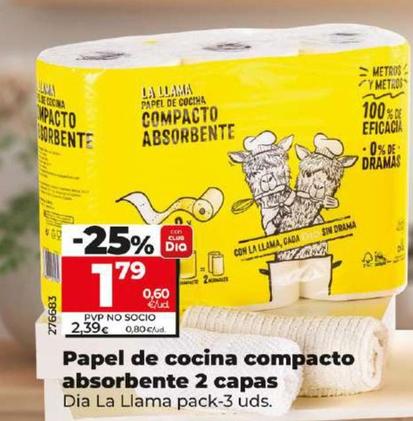 Oferta de Dia La Llama - Papel De Cocina Compacto Absorbente 2 Capas por 1,79€ en Dia