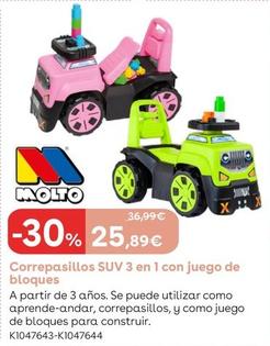 Oferta de Molto - Correpasillos Suv 3 En 1 Con Juego De Bloques por 25,89€ en ToysRus