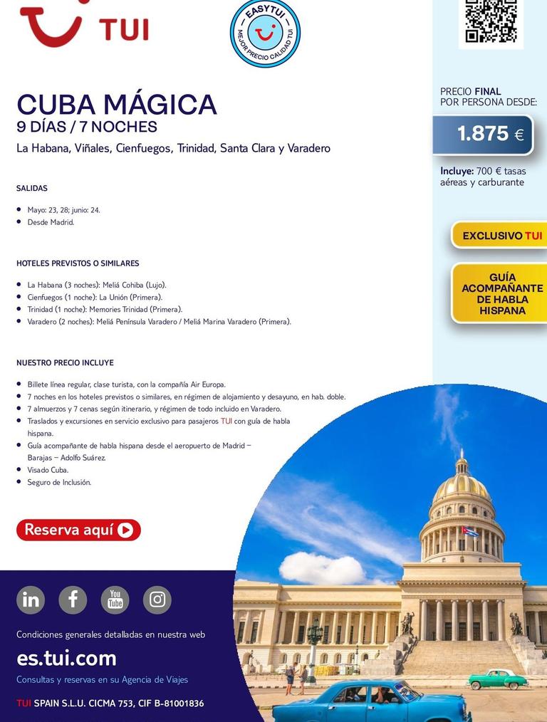 Oferta de Cuba Mágica por 1875€ en Tui Travel PLC