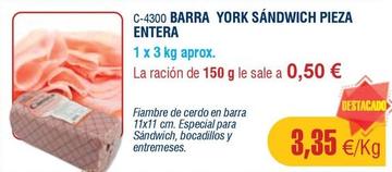 Oferta de Abordo - Barra York Sándwich Pieza Entera por 3,35€ en Abordo