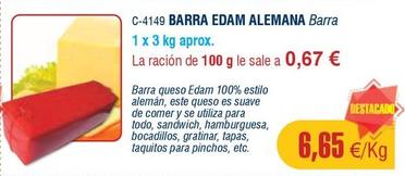 Oferta de Abordo - Barra Edam Alemana por 6,65€ en Abordo