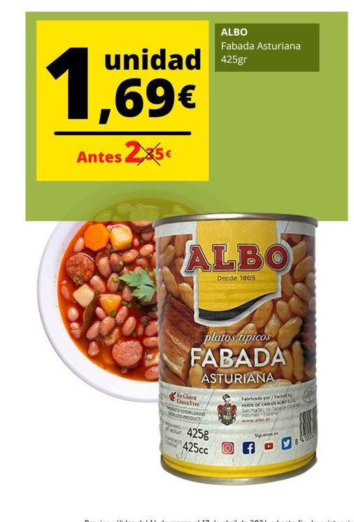 Oferta de Fabada por 1,69€ en Supermercados Tu Alteza