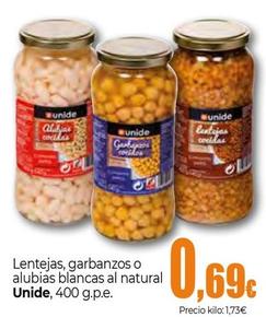 Oferta de Unide - Lentejas, Garbanzos O Alubias Blancas Al Natural por 0,69€ en Unide Supermercados