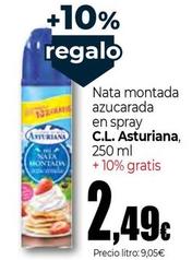 Oferta de Asturiana - Nata Montada Azucarada En Spray por 2,49€ en Unide Supermercados