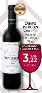 Oferta de Campo De Gules - Vino Tinto Reserva D.o. Rioja por 3,42€ en CashDiplo