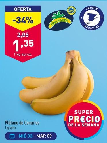 Oferta de Plátanos De Canarias por 1,35€ en ALDI