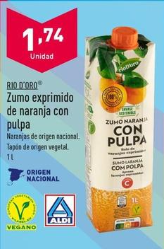Oferta de Rio D'oro - Zumo Exprimido De Naranja Con Pulpa por 1,74€ en ALDI