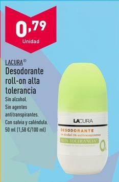 Oferta de Lacura - Desodorante Roll-on Alta Tolerancia por 0,79€ en ALDI