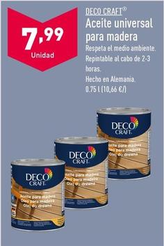 Oferta de Deco Craft - Aceite Universal Para Madera por 7,99€ en ALDI