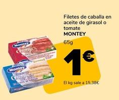 Oferta de Montey - Filetes De Caballa En Aceite De Girasol O Tomate por 1€ en Supeco