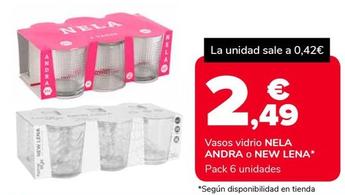 Oferta de Nela Andra/New Lena - Vasos Vidrio  por 2,49€ en Supeco