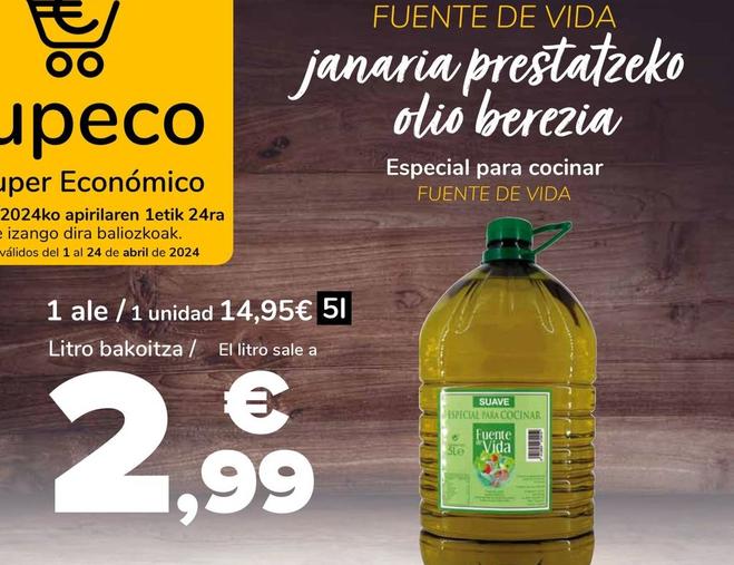 Oferta de Fuente De Vida - Especial Para Cocinar por 14,95€ en Supeco