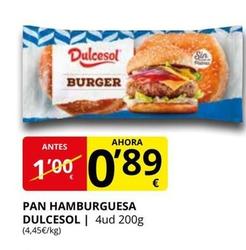 Oferta de Dulcesol - Pan Hamburguesa por 0,89€ en Supermercados MAS