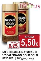 Oferta de Nescafé - Cafe Soluble Natural O Descafeinado Gold Solo por 5,5€ en Supermercados MAS