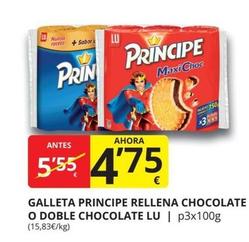 Oferta de Lu - Galleta Principe Rellena Chocolate O Doble Chocolate por 4,75€ en Supermercados MAS