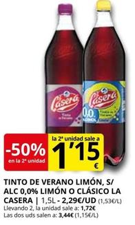 Oferta de La Casera - Tinto De Verano Limón, S/Alc 0,0% Limón O Clásico por 2,29€ en Supermercados MAS