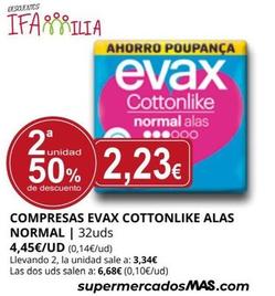Oferta de Evax - Compresas Cottonlike Alas Normal por 4,45€ en Supermercados MAS