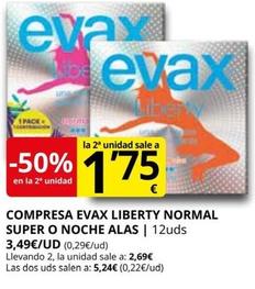 Oferta de Evax - Compresa Liberty Normal Super O Noche Alas por 3,49€ en Supermercados MAS