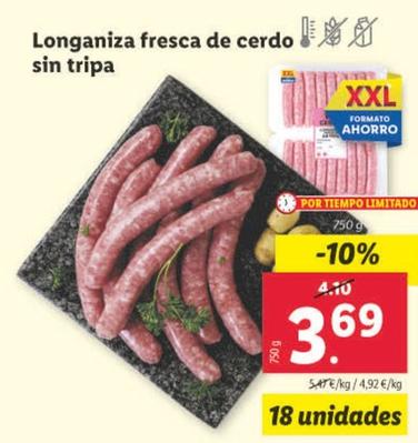 Oferta de Longaniza Fresca De Cerdo Sin Tripa por 3,69€ en Lidl