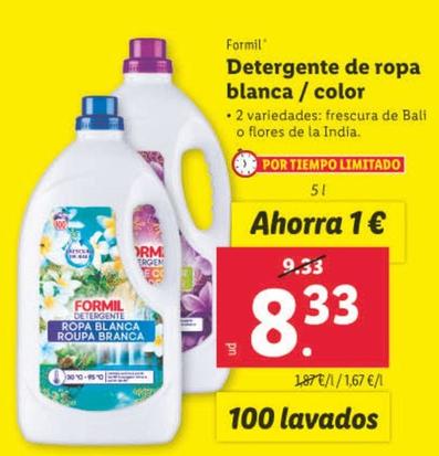 Oferta de Formil - Detergente De Ropa Blanca/color por 8,33€ en Lidl
