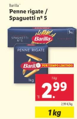 Oferta de Barilla - Penne Rigate Spaguetti N'5 por 2,99€ en Lidl