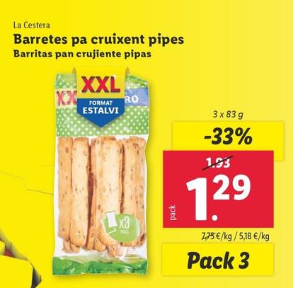 Oferta de La Cestera - Barritas Pan Crujiente Pipas por 1,29€ en Lidl