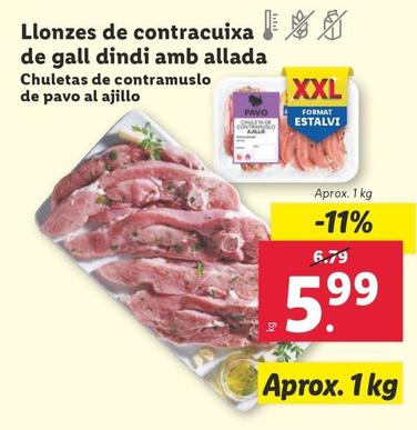Oferta de Chuletas De Contramuslo De Pavo Al Ajillo por 5,99€ en Lidl