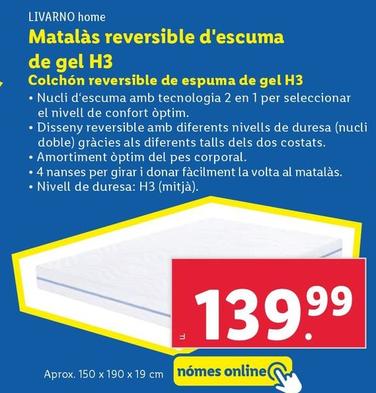 Oferta de Livarno Home - Colchón Reversible de Espuma de Gel H3 por 139,99€ en Lidl